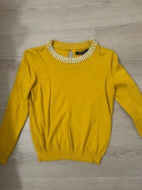 Mustard Yellow Pearl-Embellished Women's Sweater